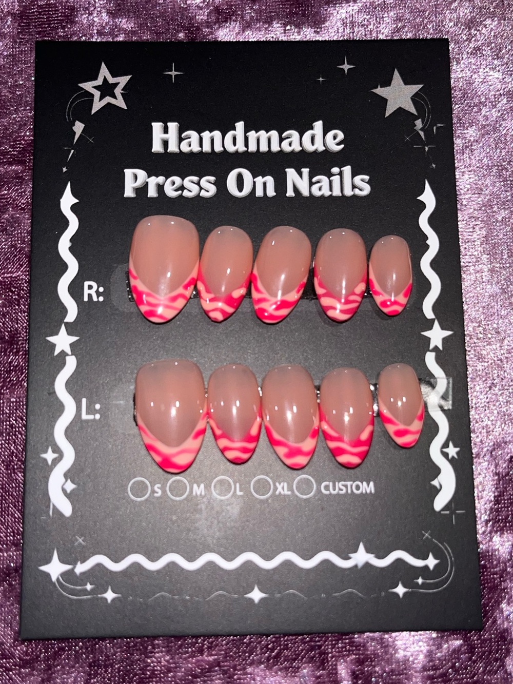 Handmade Press On Nails - Pink Neon Wave French Tips